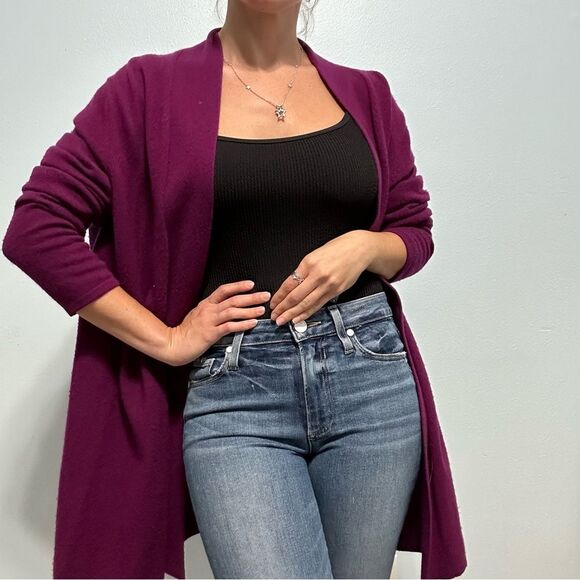 Nordstrom Quiet Luxury Cashmere Drape Open Front Cardigan Purple Sz L Cozy Chic - Picture 1 of 15